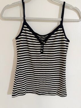Brandy Melville Black and White Striped Henley Cami Tank
